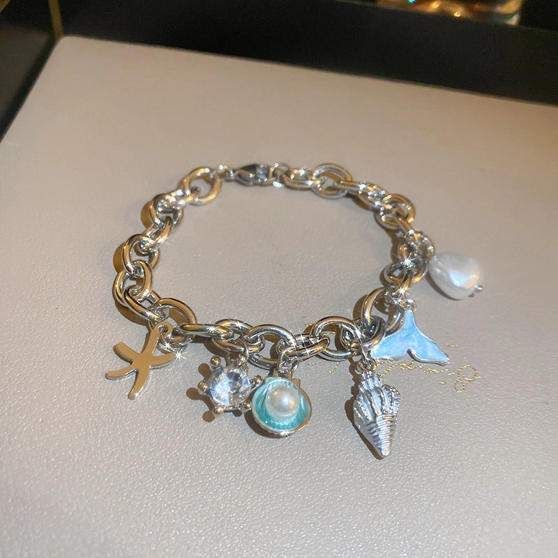 Wholesale Tide Elegant Pearl Crystal Jade Double Circle Bracelet Niche Personality Bracelet Fashion High Sense Bracelet