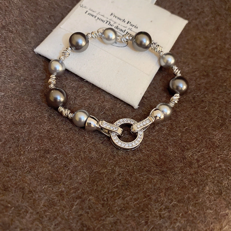 Wholesale Tide Elegant Pearl Crystal Jade Double Circle Bracelet Niche Personality Bracelet Fashion High Sense Bracelet