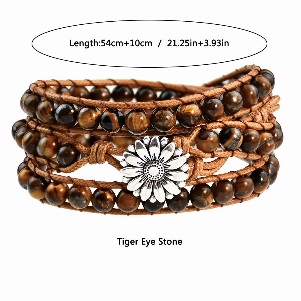 Wholesale Tiger Eye Stone Beaded Ethnic Style Woven Handstring