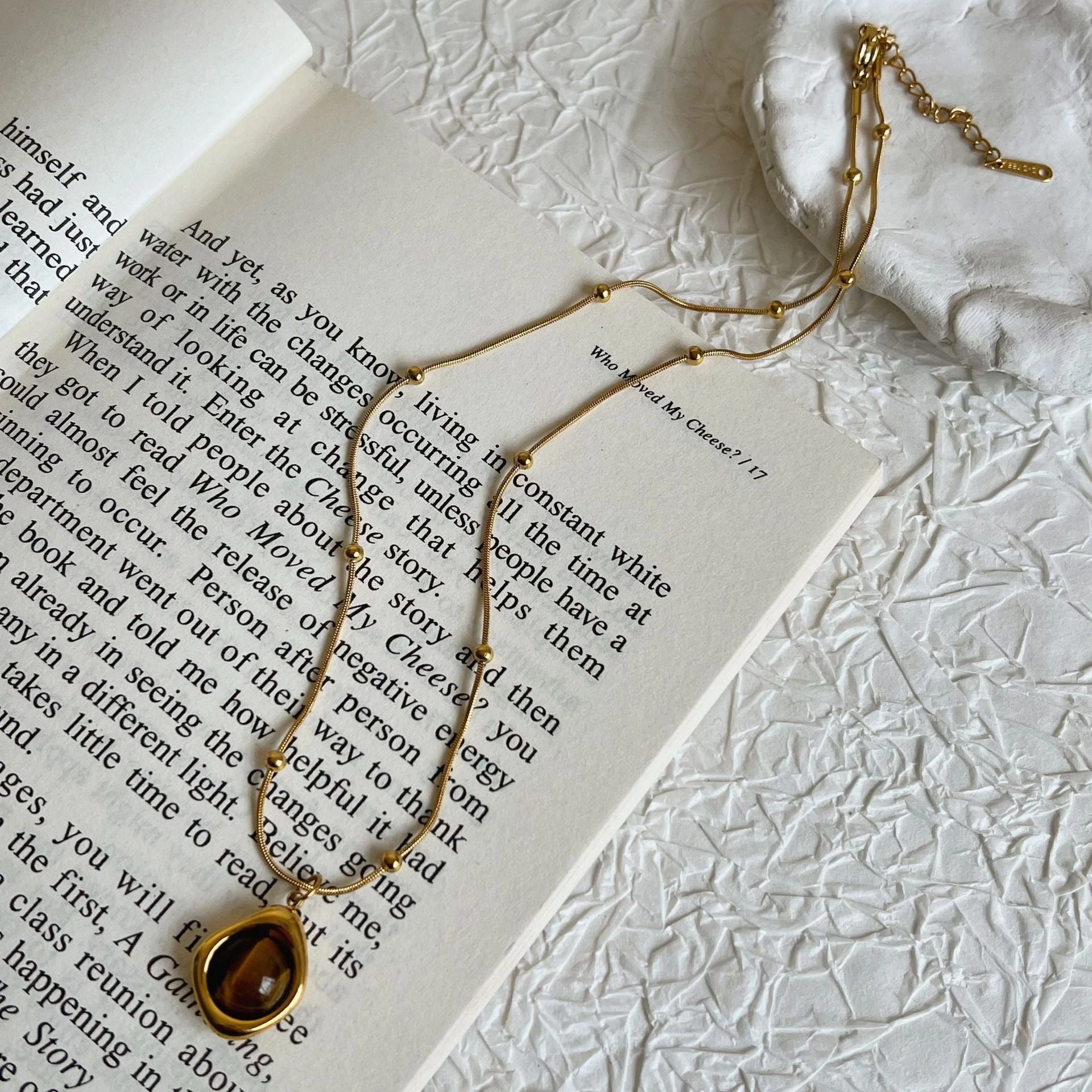 Wholesale Tiger Eye titanium steel necklace for women autumn and winter sweater chain accessories pendant