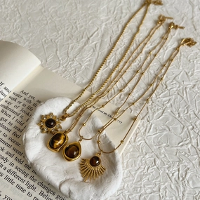 Wholesale Tiger Eye titanium steel necklace for women autumn and winter sweater chain accessories pendant