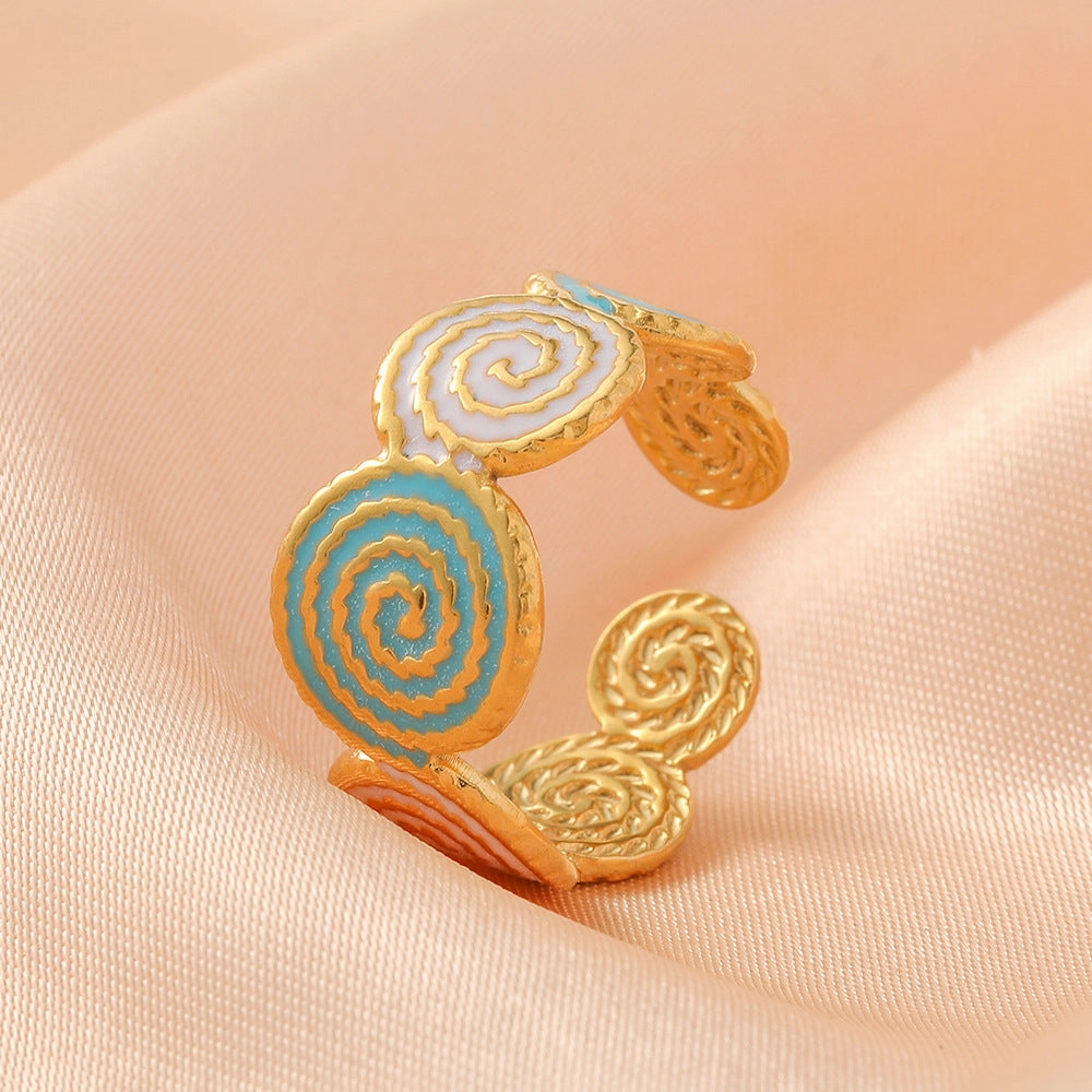 Wholesale Tingfeng Stainless Steel Gold Opening Spiral Fingerprint Ring