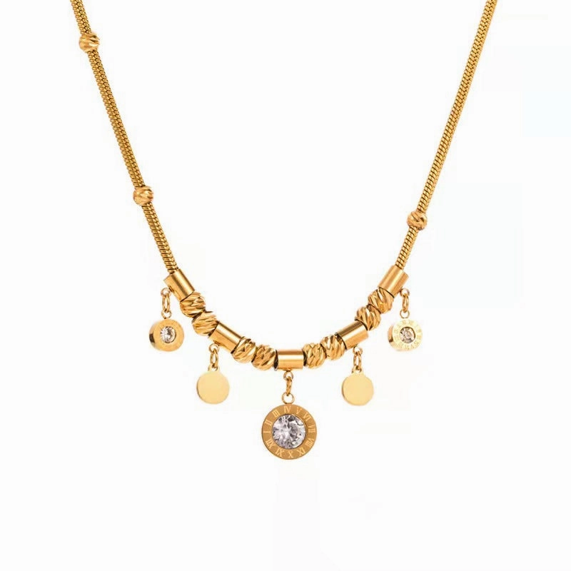 Wholesale Titanium Steel 18K Gilded Roman Pinestone Pendant Necklace