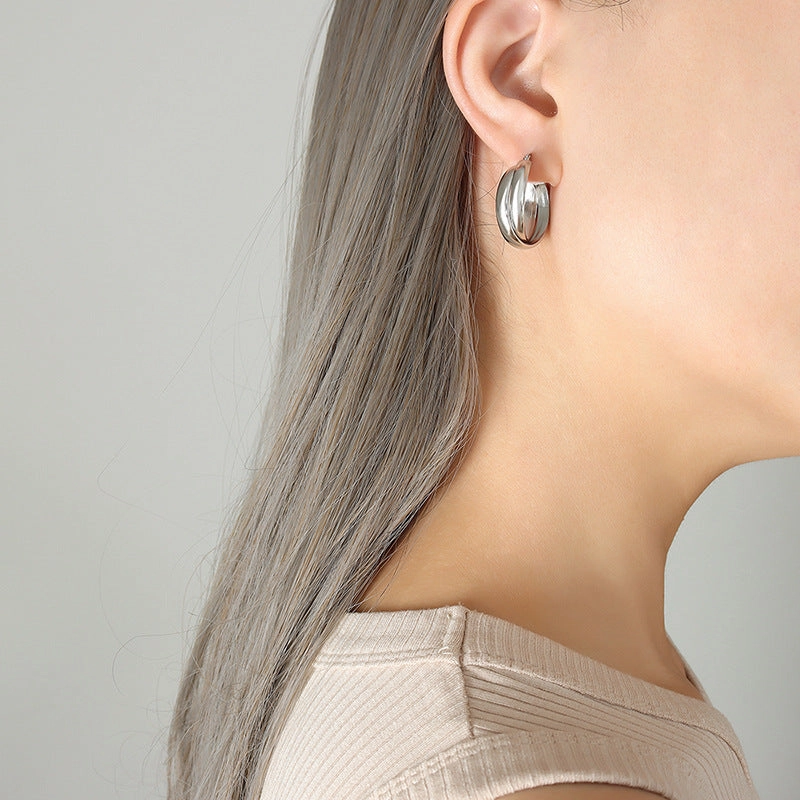Wholesale Titanium Steel 18k Gold Plated Double Piece U Shape Earrings