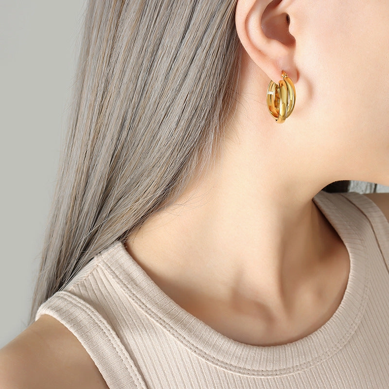 Wholesale Titanium Steel 18k Gold Plated Double Piece U Shape Earrings