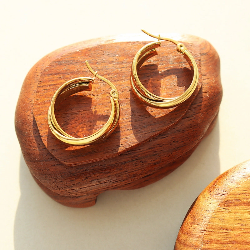 Wholesale Titanium Steel 18k Gold Plated Double Piece U Shape Earrings