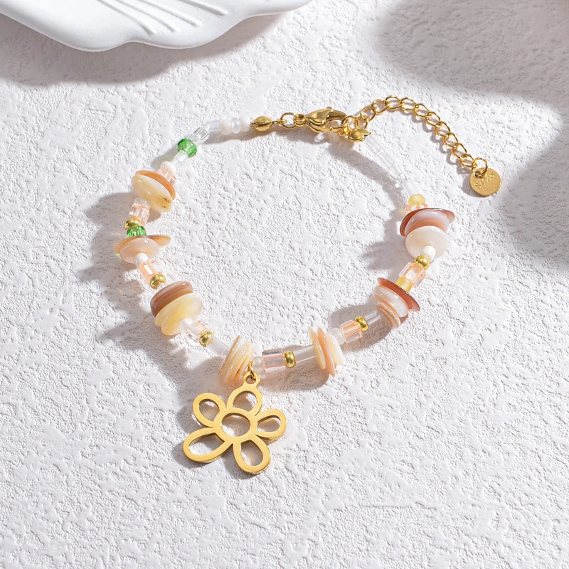 Wholesale Titanium Steel 18K Gold Plated Gravel Flower Bracelet