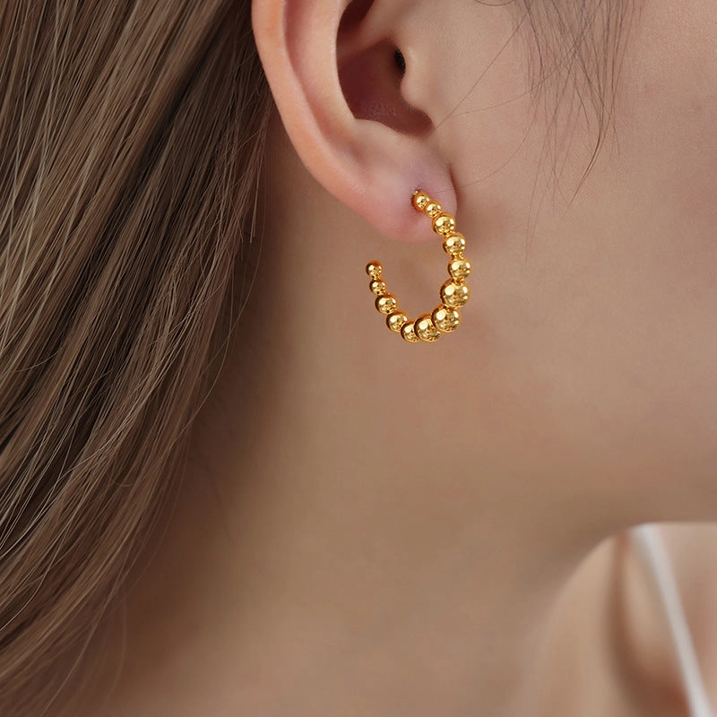 Wholesale Titanium Steel 18k Gold Vintage Steel Ball U-shaped Non-fading Earrings