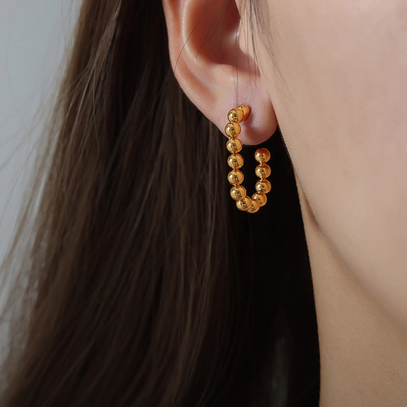 Wholesale Titanium Steel 18k Gold Vintage Steel Ball U-shaped Non-fading Earrings