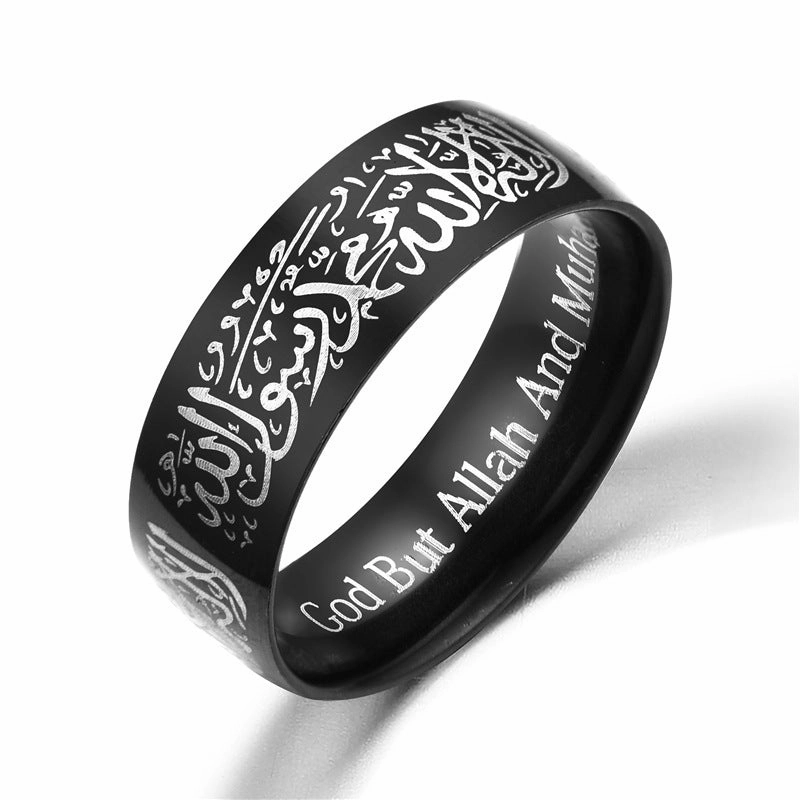 Wholesale Titanium Steel 8mm Laser Engraved Text Retro Exotic Ring