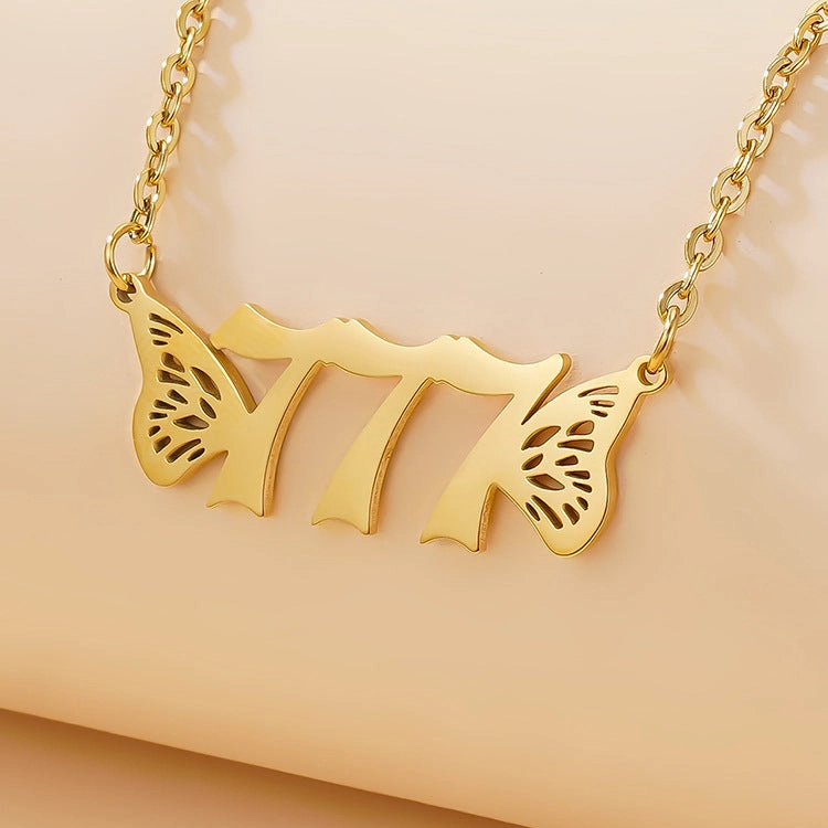 Wholesale Titanium Steel Angel 000-999 Lucky Number Vacuum Plating 18K Necklace