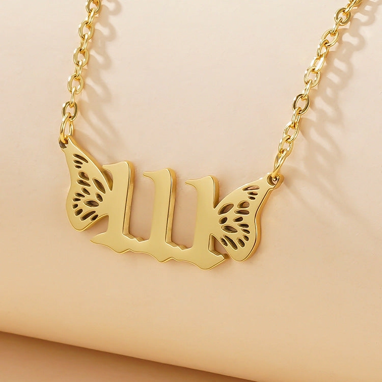 Wholesale Titanium Steel Angel 000-999 Lucky Number Vacuum Plating 18K Necklace