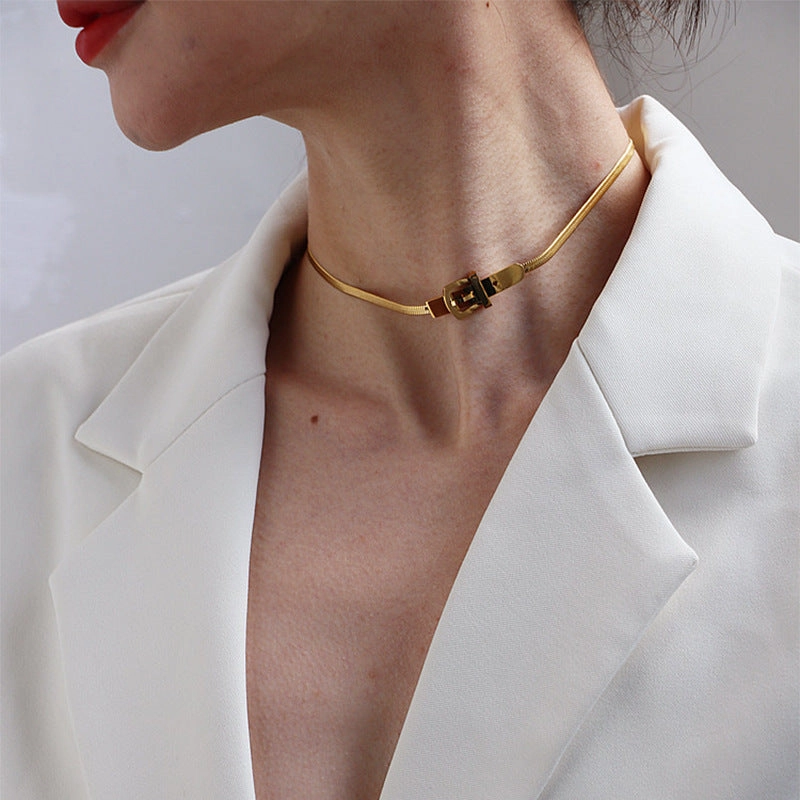 Wholesale Titanium Steel Belt Buckle Snake Bone Clavicle Necklace