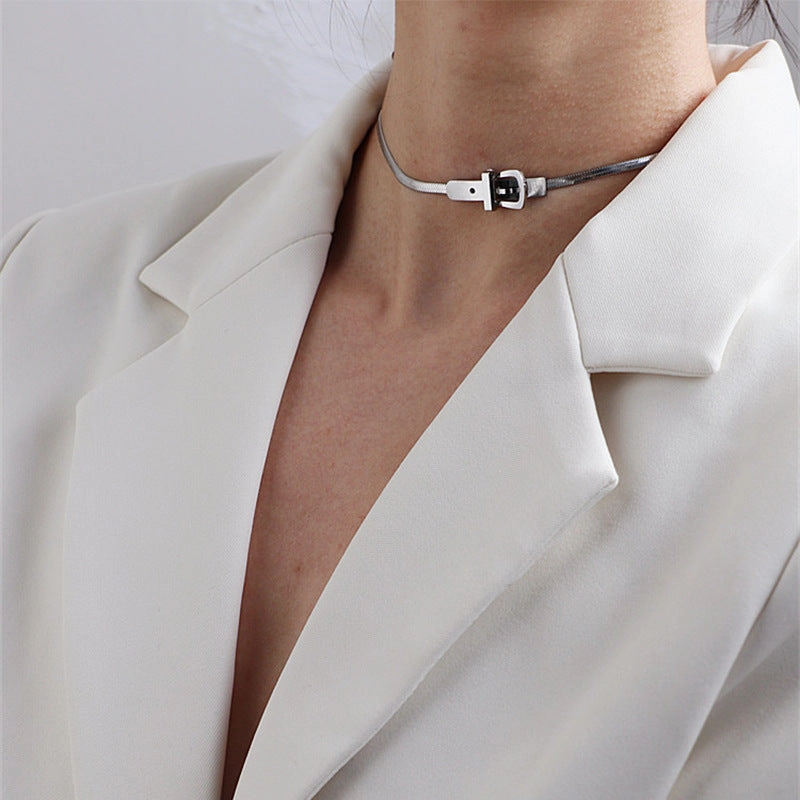 Wholesale Titanium Steel Belt Buckle Snake Bone Clavicle Necklace