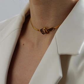 Wholesale Titanium Steel Belt Buckle Snake Bone Clavicle Necklace