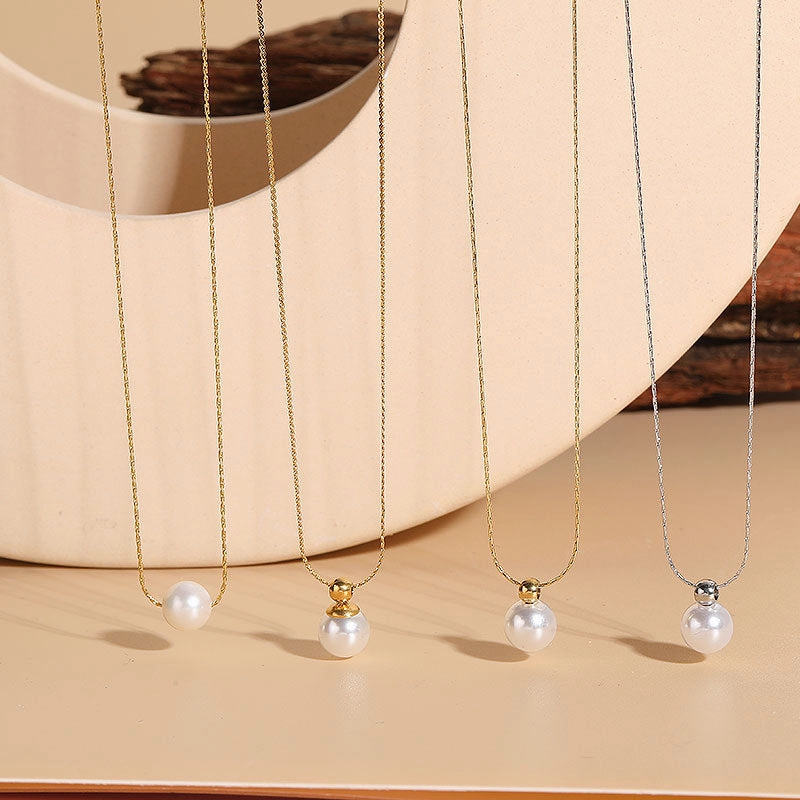 Wholesale Titanium Steel Chain Freshwater Pearl Pendant Necklace