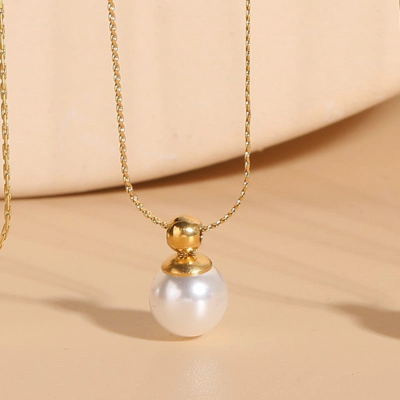 Wholesale Titanium Steel Chain Freshwater Pearl Pendant Necklace