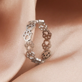 Wholesale Titanium steel color hollow continuous cat footprint opening adjustable couple ring stainless steel opening ring