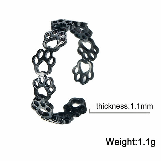 Wholesale Titanium steel color hollow continuous cat footprint opening adjustable couple ring stainless steel opening ring