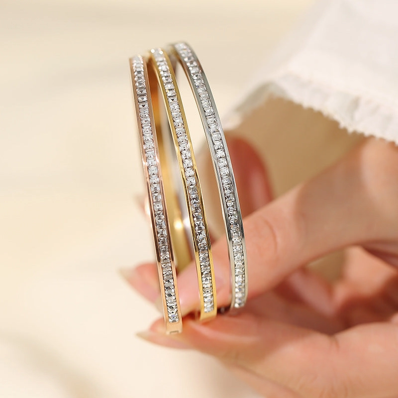 Wholesale Titanium Steel Colorless Full Diamond Bracelets