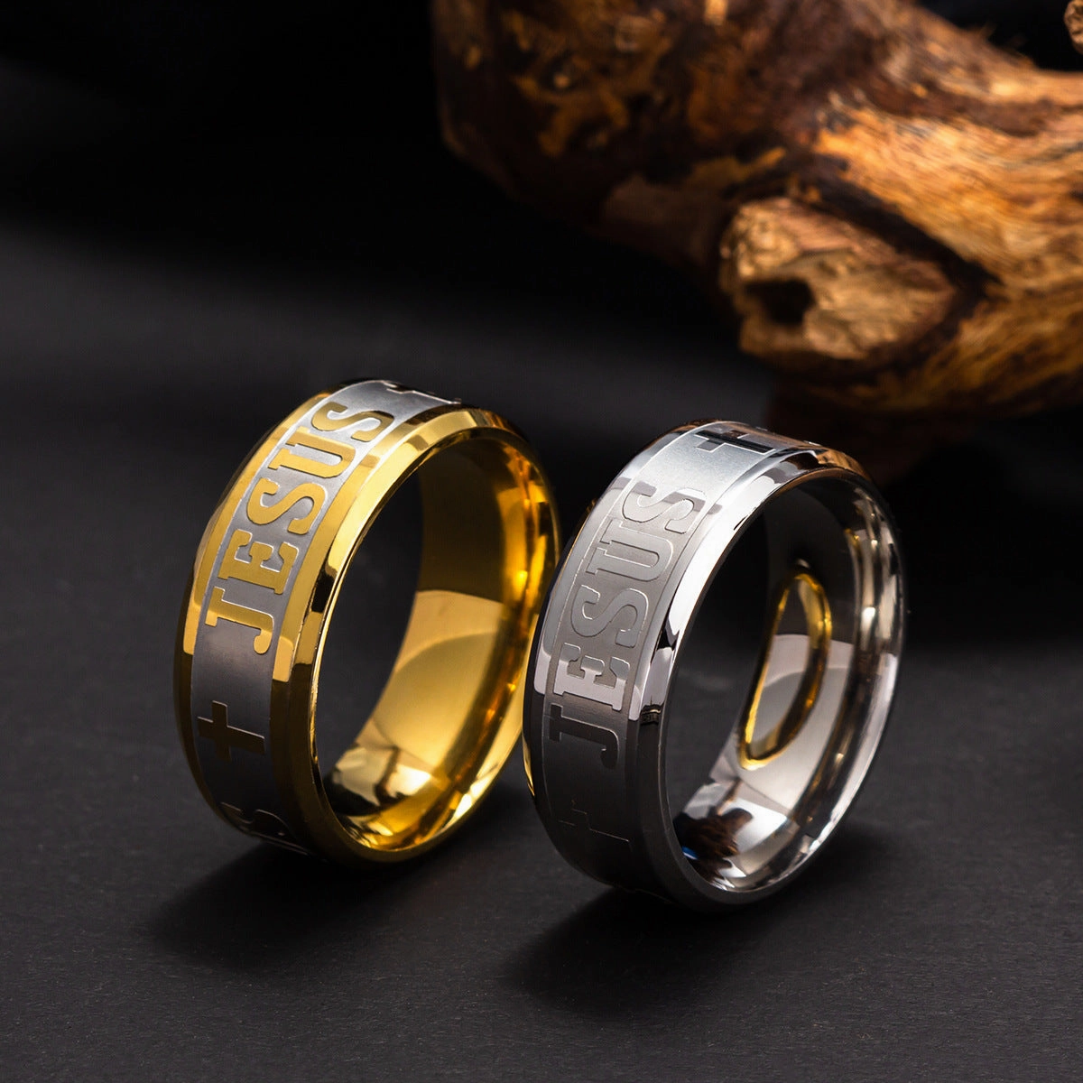 Wholesale Titanium Steel Corrosion Letters Men's Ring
