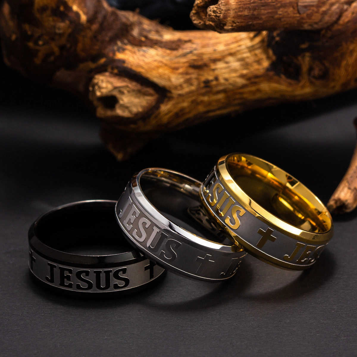 Wholesale Titanium Steel Corrosion Letters Men's Ring