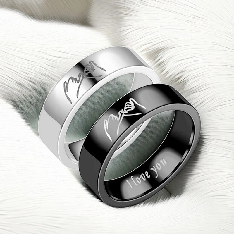Wholesale titanium steel couple ring I love you hand in hand Jewelry