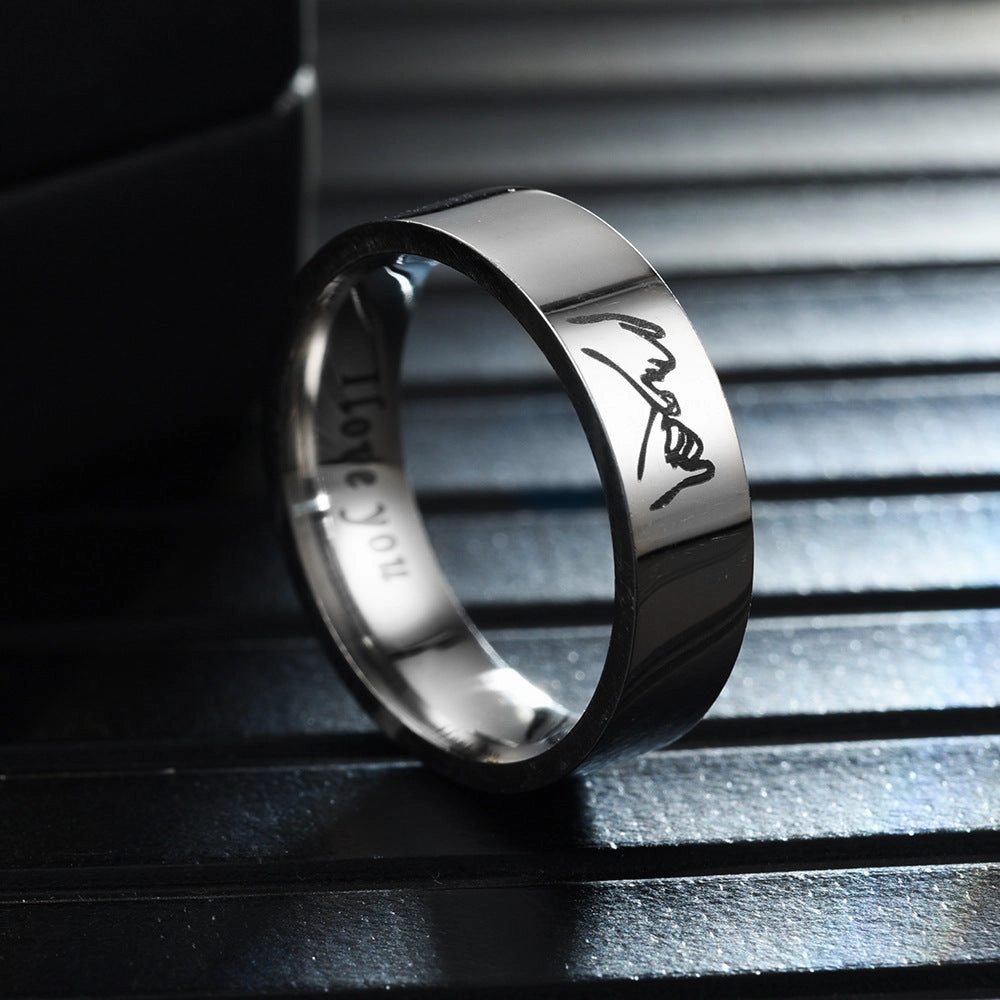 Wholesale titanium steel couple ring I love you hand in hand Jewelry