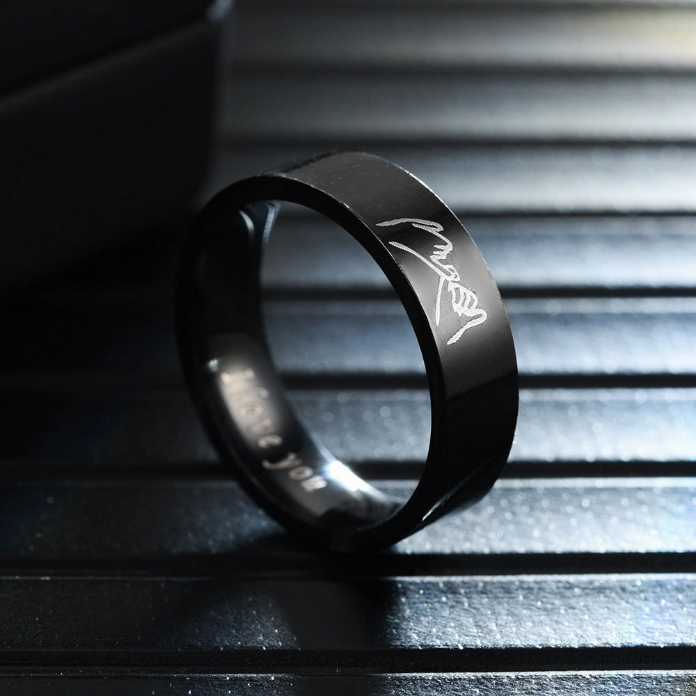 Wholesale titanium steel couple ring I love you hand in hand Jewelry