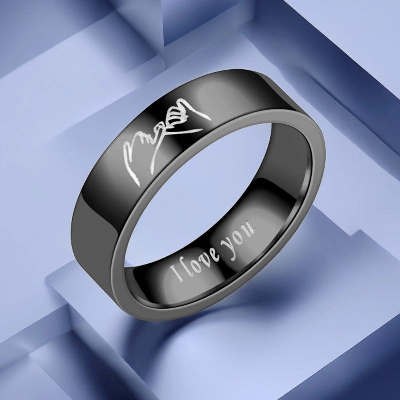 Wholesale titanium steel couple ring I love you hand in hand Jewelry