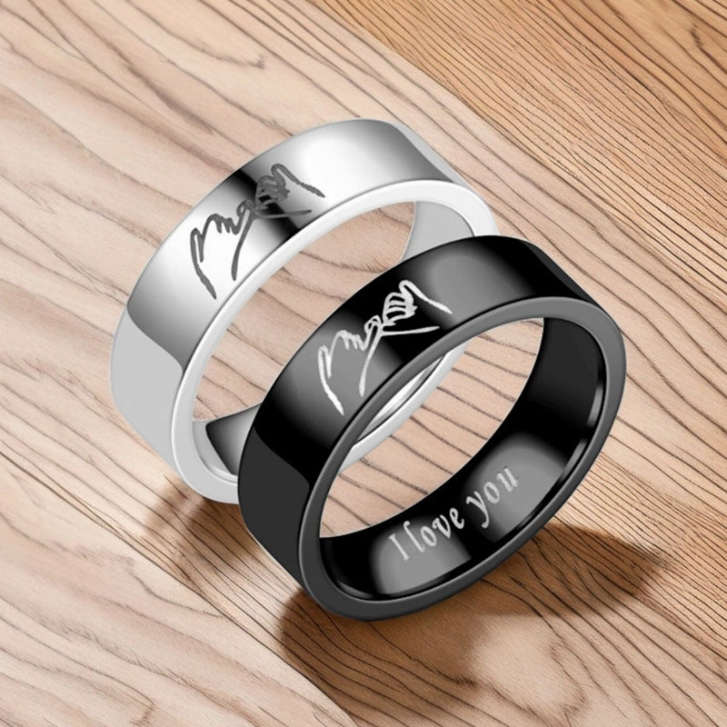 Wholesale titanium steel couple ring I love you hand in hand Jewelry