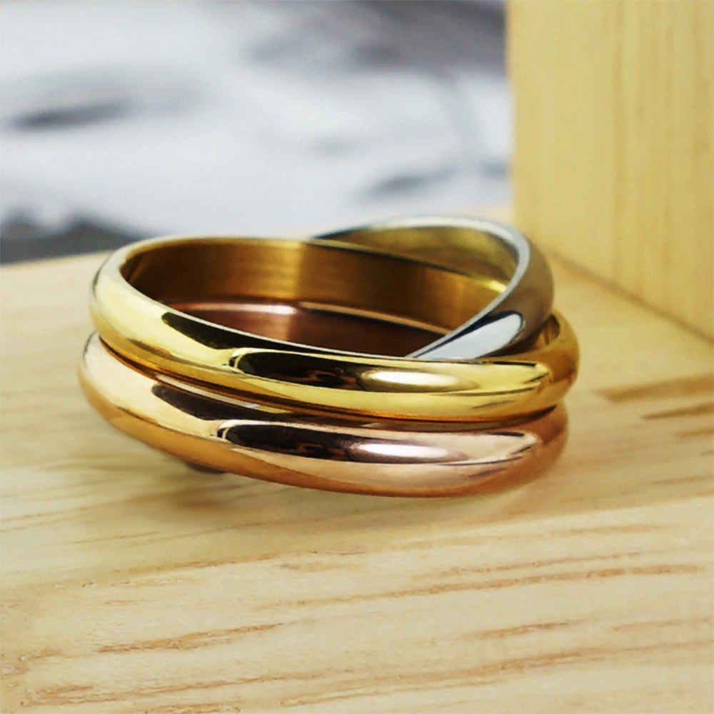 Wholesale Titanium Steel Couple Tricolor Ring
