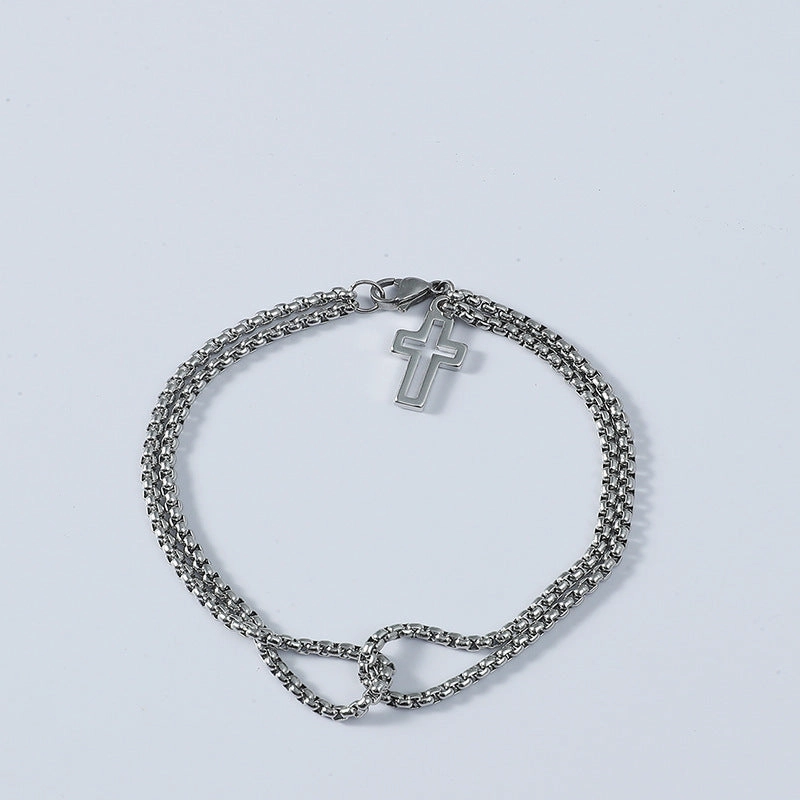 Wholesale Titanium Steel Cross Hollow Double Chain Men's Bracelets