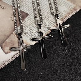 Wholesale titanium steel cross stainless steel sweater necklace women's non-fading accessories