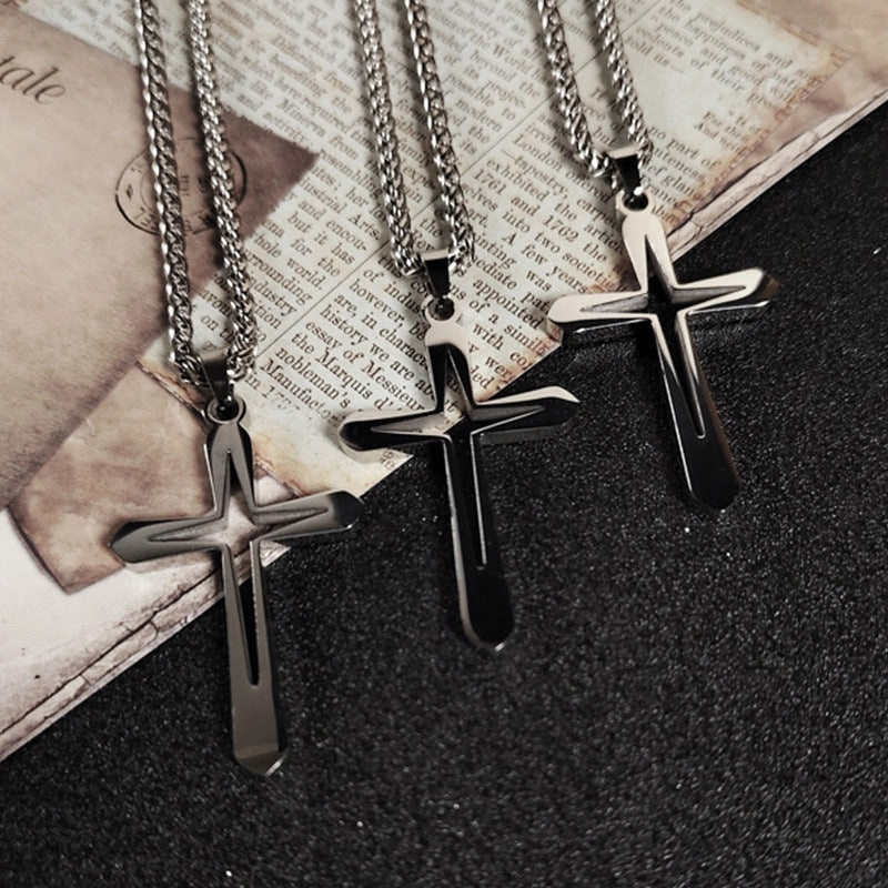 Wholesale titanium steel cross stainless steel sweater necklace women's non-fading accessories