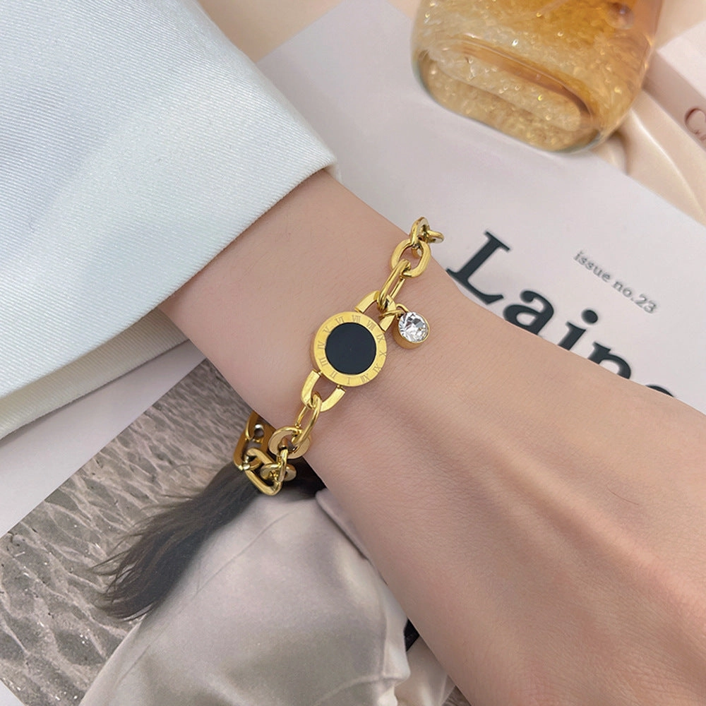 Wholesale Titanium Steel Diamond Roman Numeral Bracelet