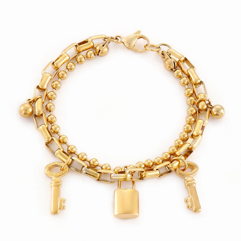 Wholesale Titanium Steel Double Ball Padlock Bracelet
