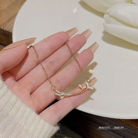 Wholesale Titanium Steel Double Fish Tail Necklace Clavicle Chain