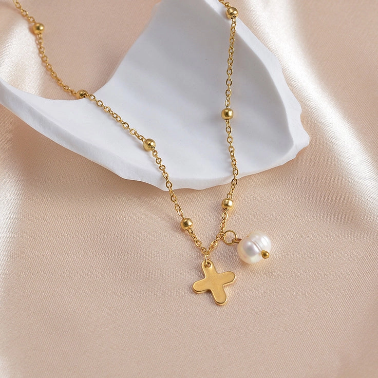 Wholesale Titanium Steel Double -layer Color Crystal String Beads Pearl Necklace