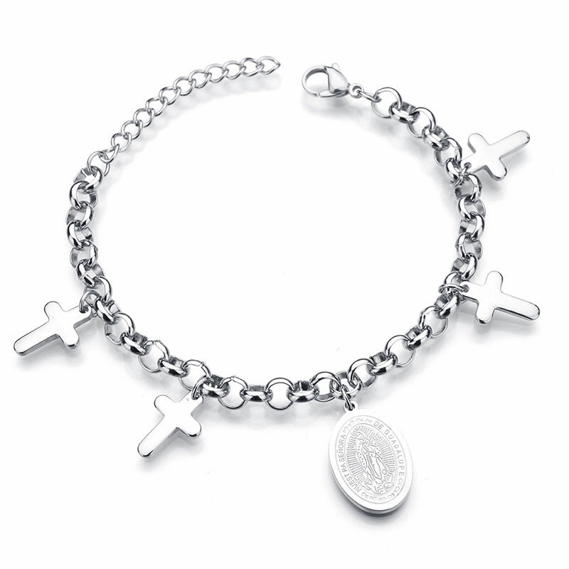 Wholesale Titanium Steel Double Layer Tree of Life Pendant Bracelet