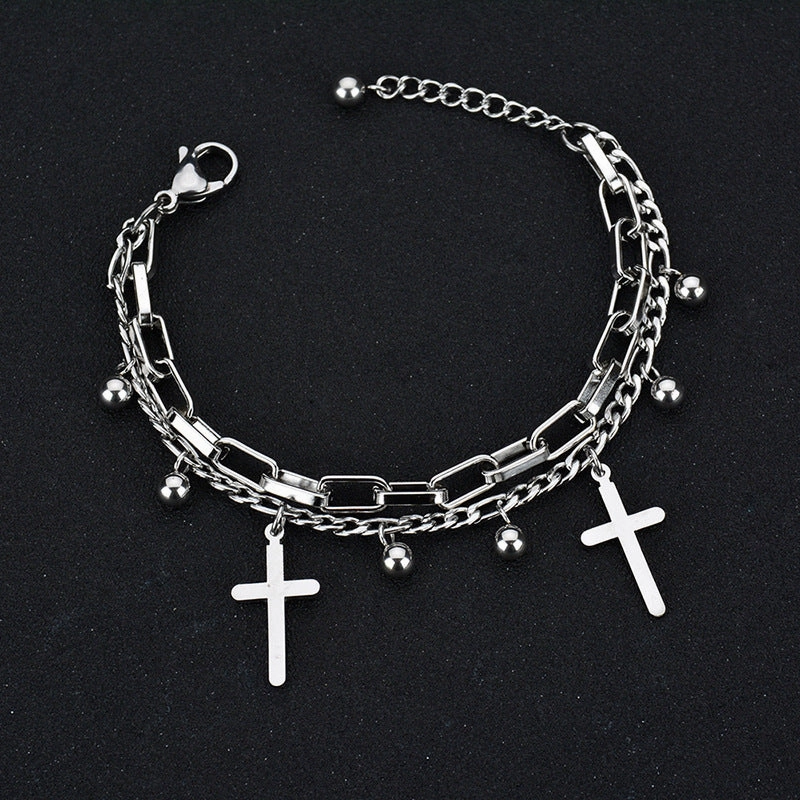 Wholesale Titanium Steel Double Layer Tree of Life Pendant Bracelet