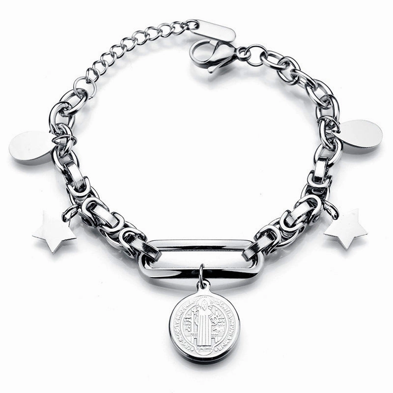 Wholesale Titanium Steel Double Layer Tree of Life Pendant Bracelet