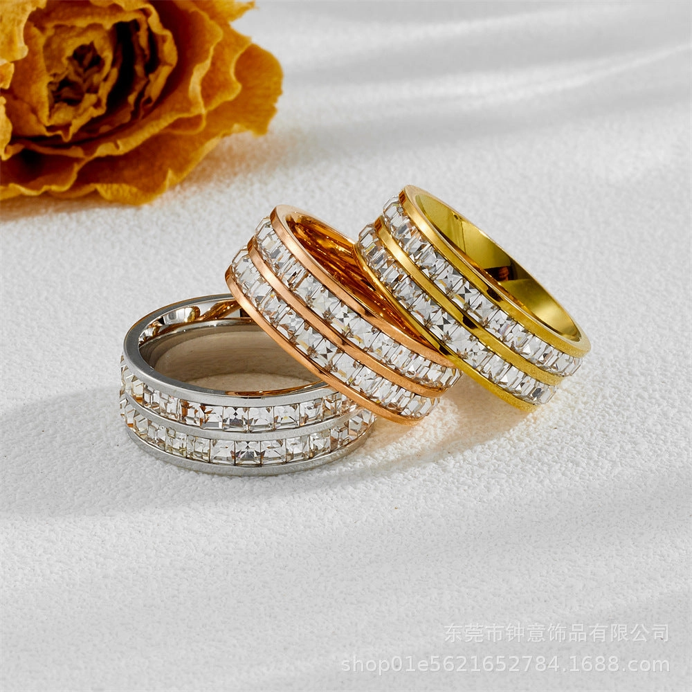 Wholesale Titanium Steel Double Row Diamonds Full of Stars Fashion Personality Trend Niche Design Exquisite Rings