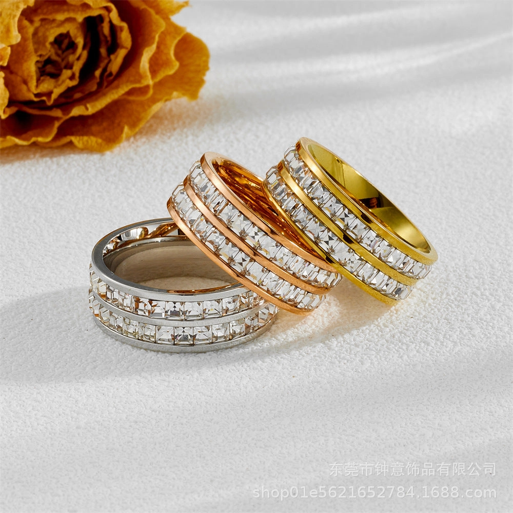 Wholesale Titanium Steel Double Row Diamonds Full of Stars Fashion Personality Trend Niche Design Exquisite Rings