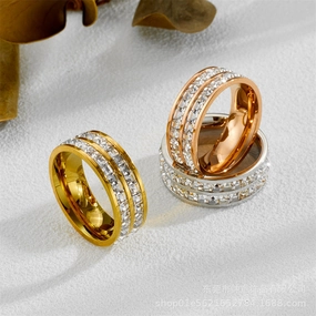 Wholesale Titanium Steel Double Row Diamonds Full of Stars Fashion Personality Trend Niche Design Exquisite Rings