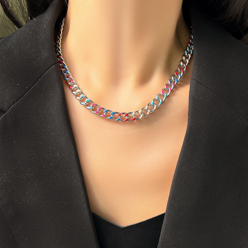 Wholesale Titanium Steel Enamel Color Oil Drop Cuban Chain