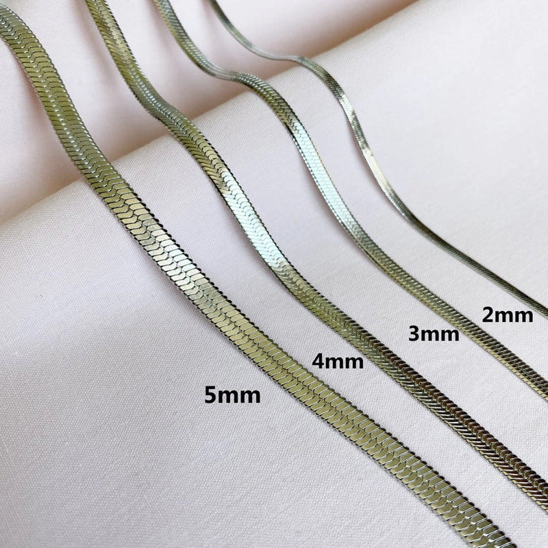 Wholesale Titanium Steel Flat Snake Bone Stainless Steel Gold Necklace