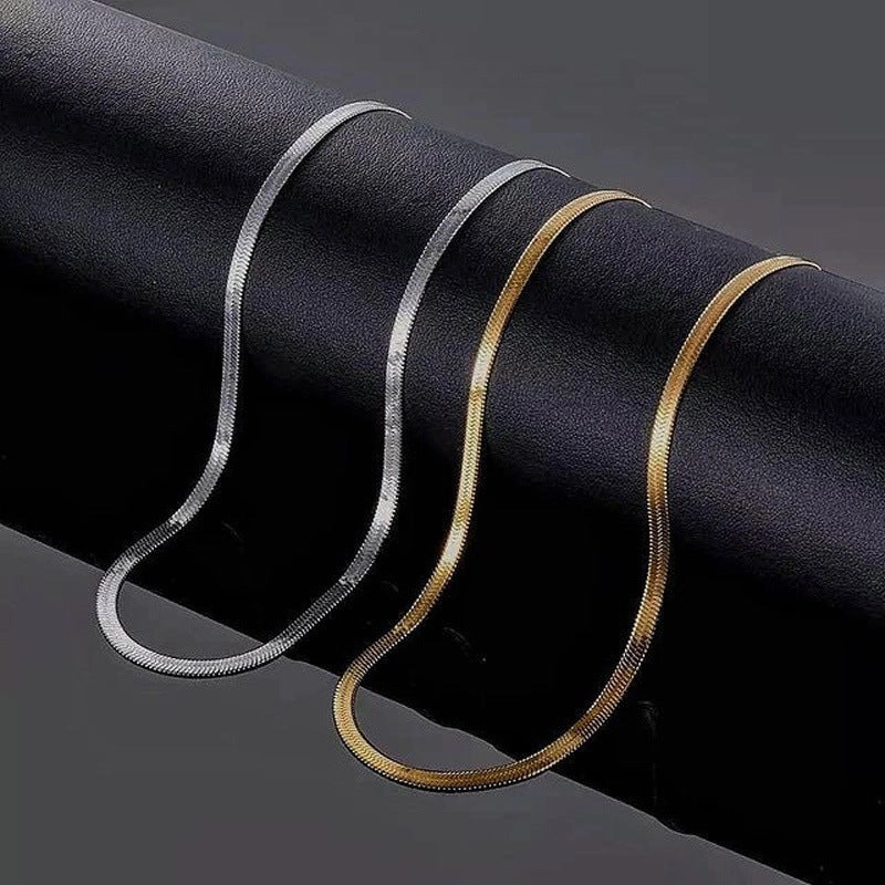 Wholesale Titanium Steel Flat Snake Bone Stainless Steel Gold Necklace