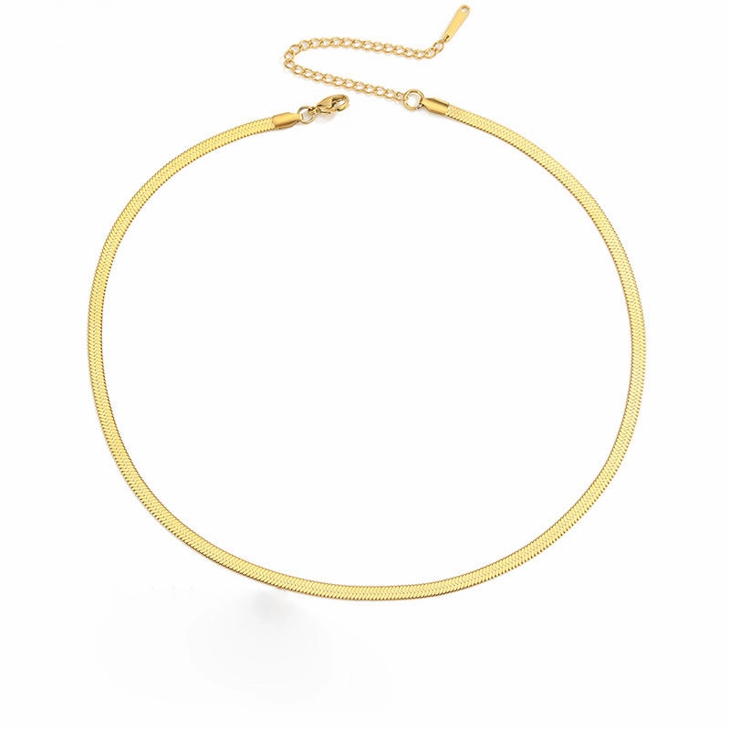 Wholesale Titanium Steel Flat Snake Bone Stainless Steel Gold Necklace