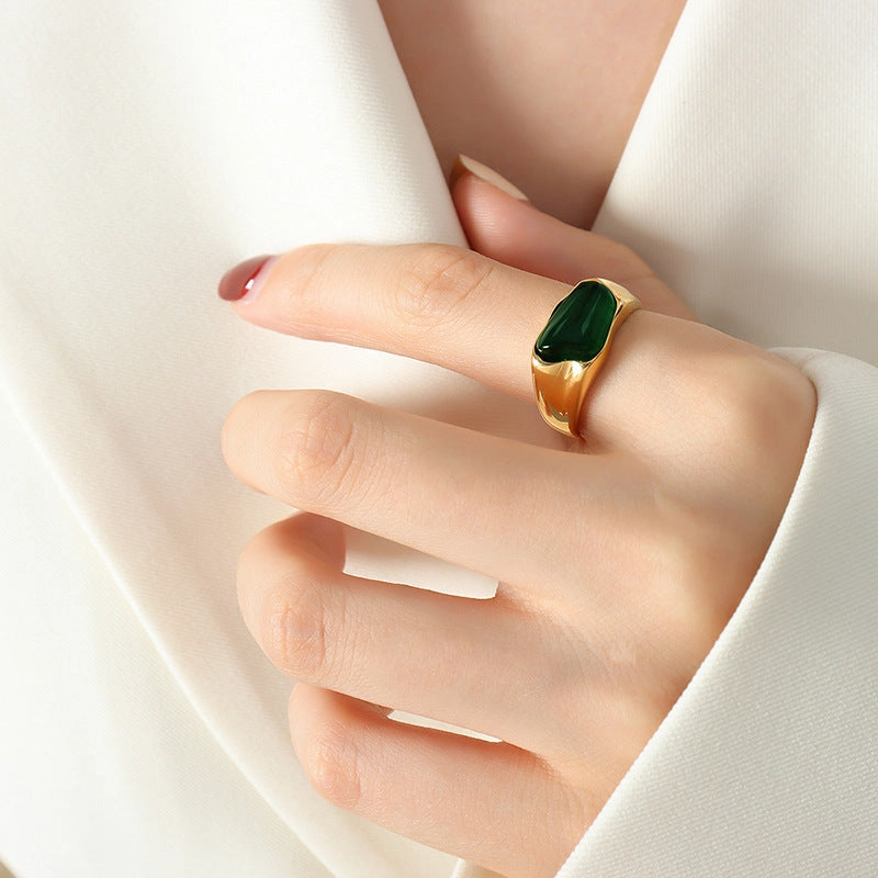 Wholesale Titanium Steel French Gold Plated Gemstone Ring